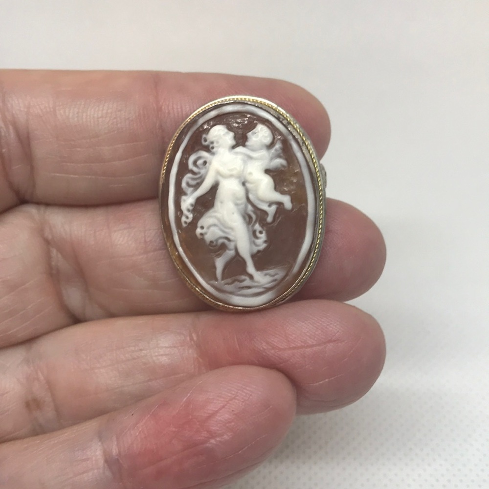 Shell Cameo pin/pendant Maiden & Cherub 800 Silver